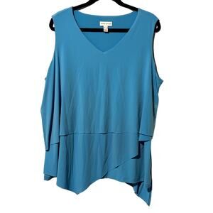 Susan Graver Blue Tank Hi-Lo Tiered Hemline V-Neck Women Sz XL Minimalist Career